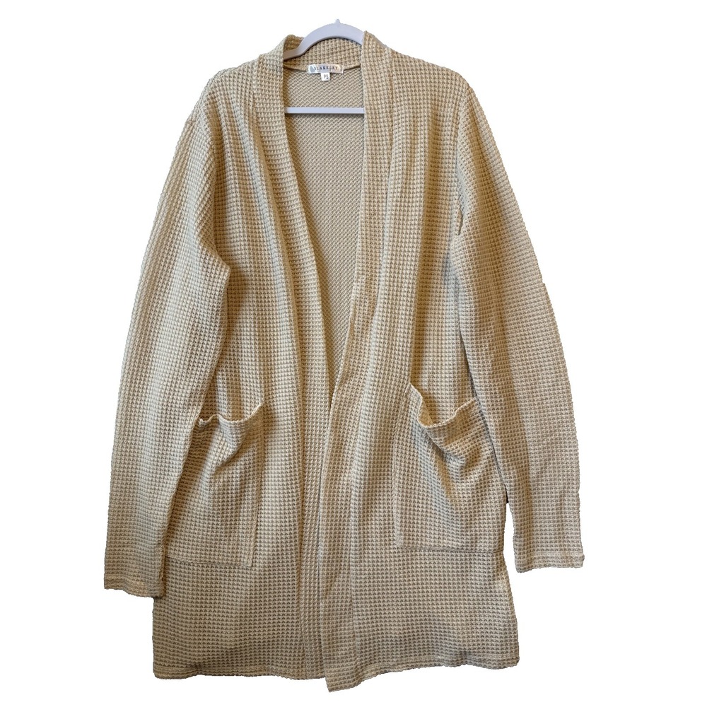 Boho Chic Waffle Knit Cream Open Front Pocket Longline Cardigan Petite S Relaxed